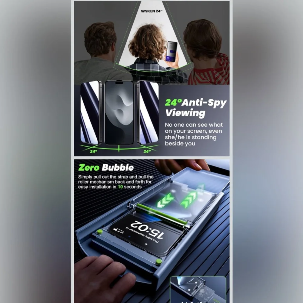 Privacy Screen Protector for iPhone 15 Pro Max 6.7 inch 2 Pack